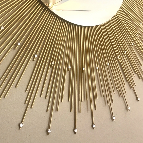 35" Gold Sunburst Mirror with Gems Home Decor Decorative Wall Mirror - Picture 2 of 7